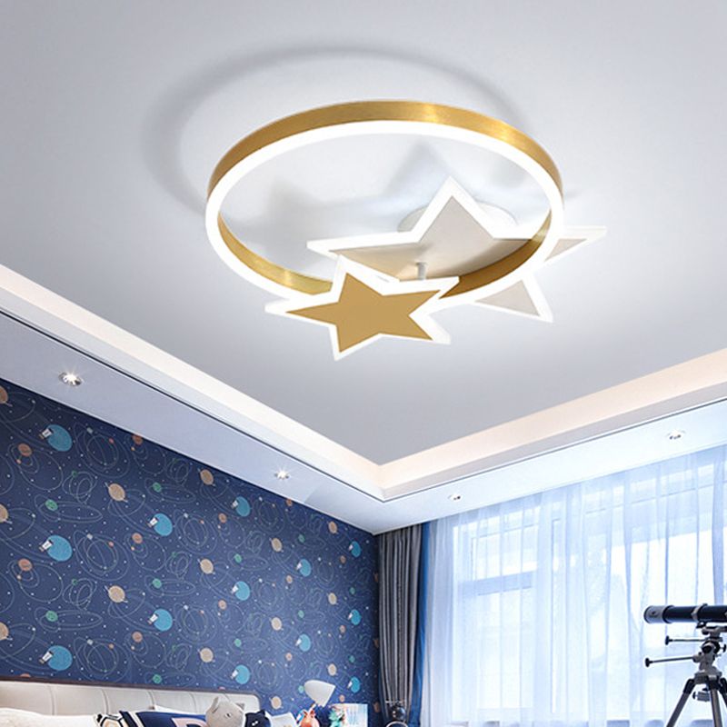 Lámpara de montaje empotrado con anillo acrílico, accesorio LED dorado contemporáneo montado en el techo con diseño de estrella para dormitorio en luz blanca/cálida