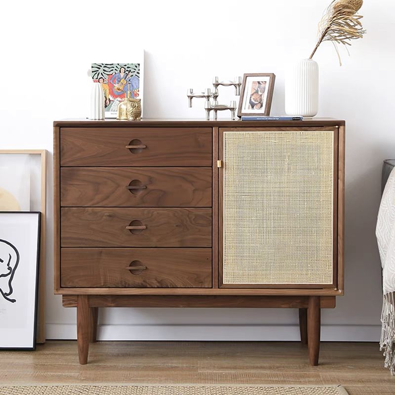 Modern Accent Cabinet Solid Wood With Doors 4 - Drawer Rectangle Cabinet