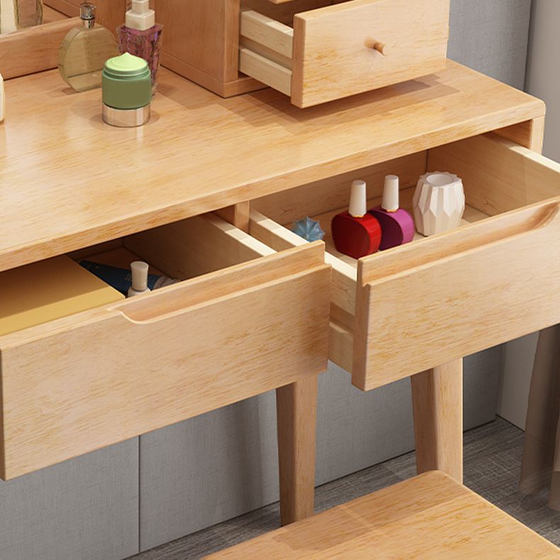 Contemporary Solid Wood Makeup Table Vanity Stool with Drawers and Mirror