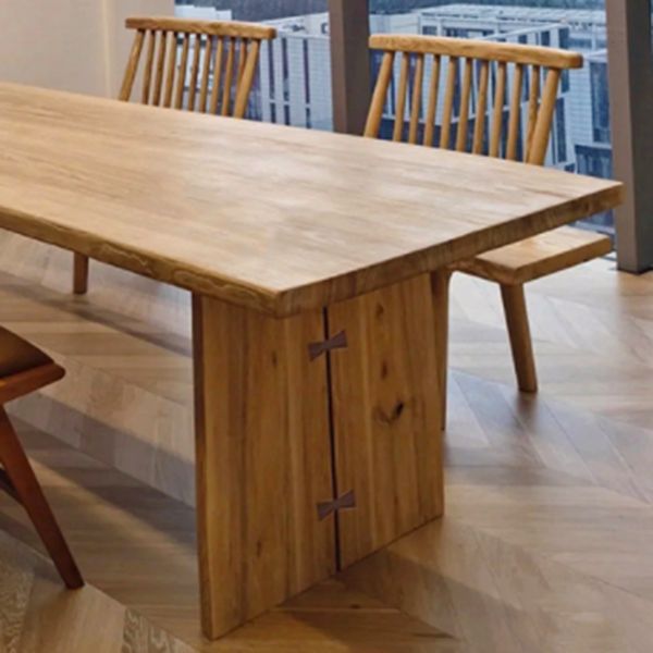 Modern Ash Wood Table for Restaurant Rectangle Kitchen Table with Double Pedestal