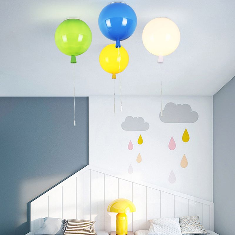 Plafonnier macaron en acrylique à 1 lumière avec cordon de tirage pour maternelle, ballon