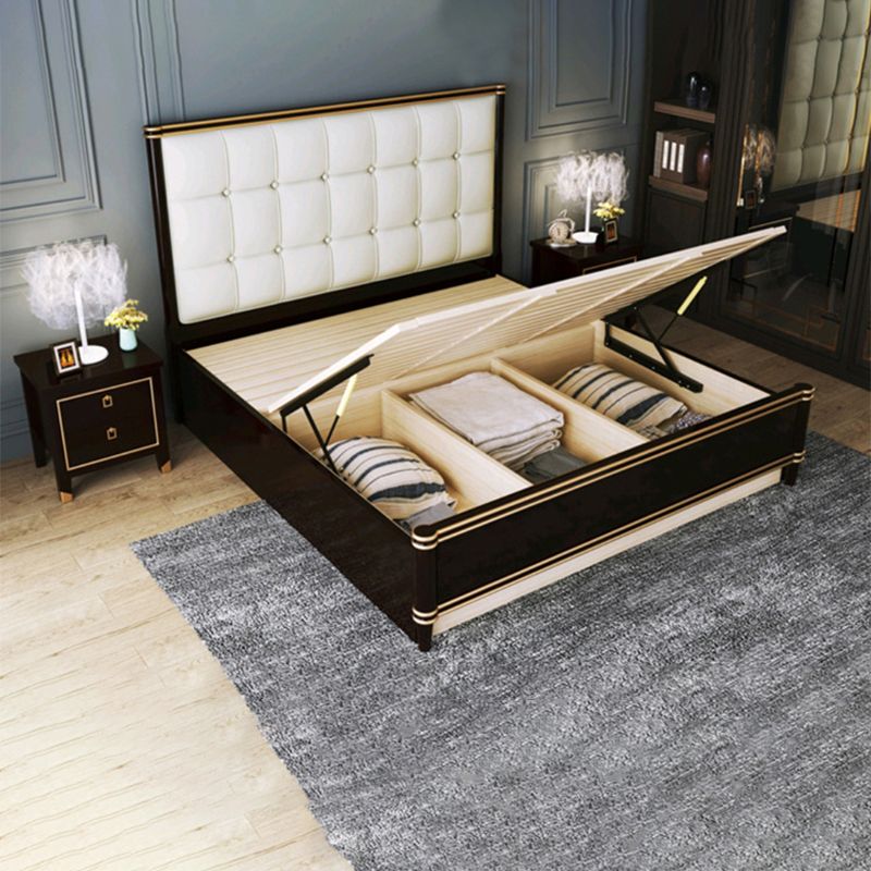 Modern Standard Bed with Tufted Upholstered Headboard and Soild Wood Legs