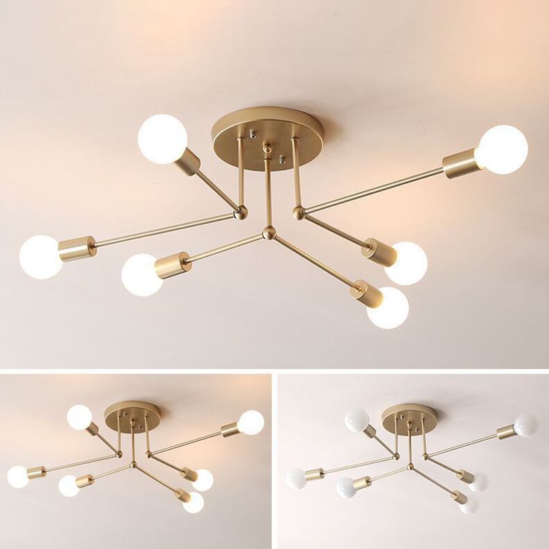 Indoor Semi Flush Mount in Industrial Retro Style Radial Metal Ceiling Light