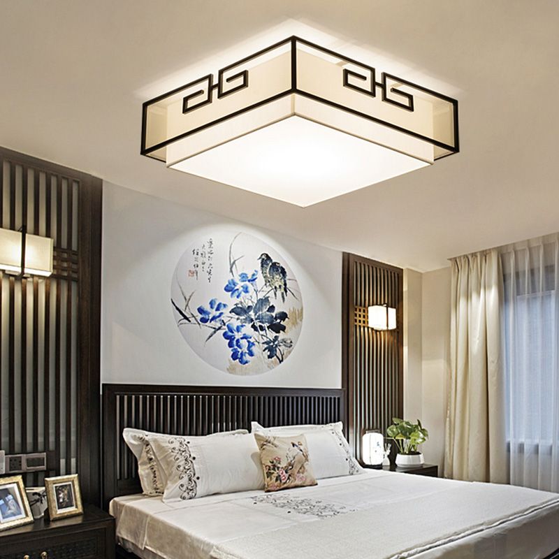 3/5 Hoofden Stof Plafondlamp Chinese Stijl Flush Mount Verlichtingsapparatuur voor Woonkamer