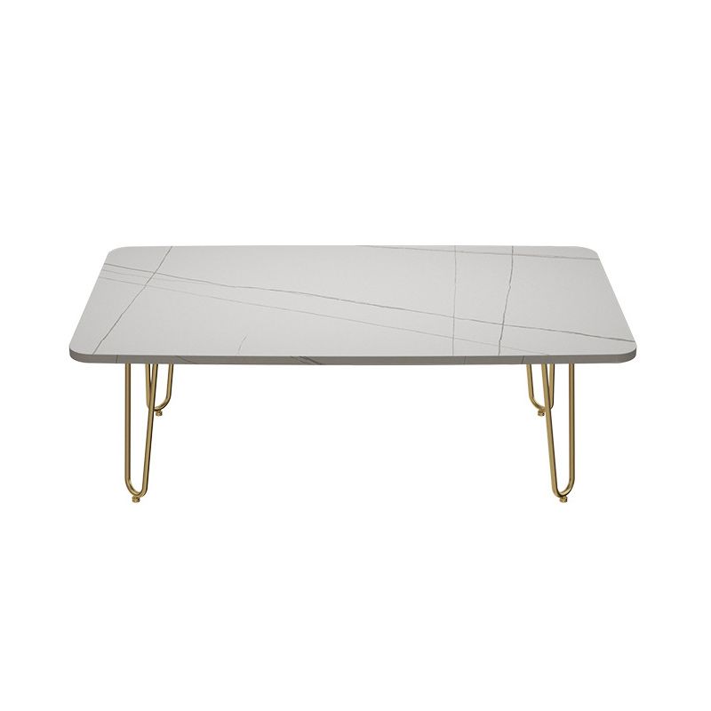 Glam Rectangle Stone Top Cocktail Table with 4 Metal Legs Coffee Table