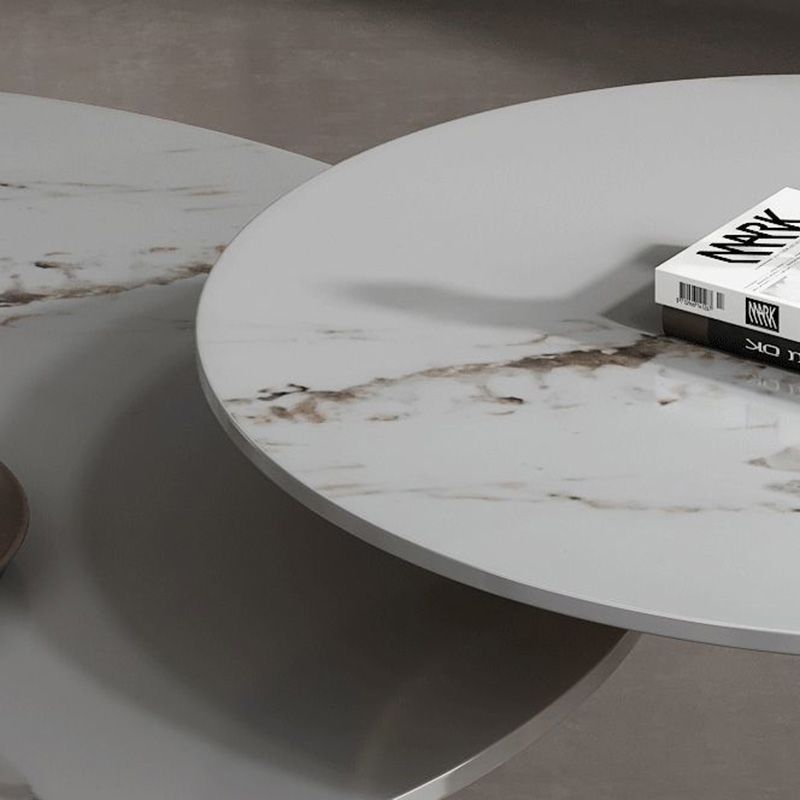 Modern Round Slate Cocktail Table Stainless Steel Pedestal Coffee Table