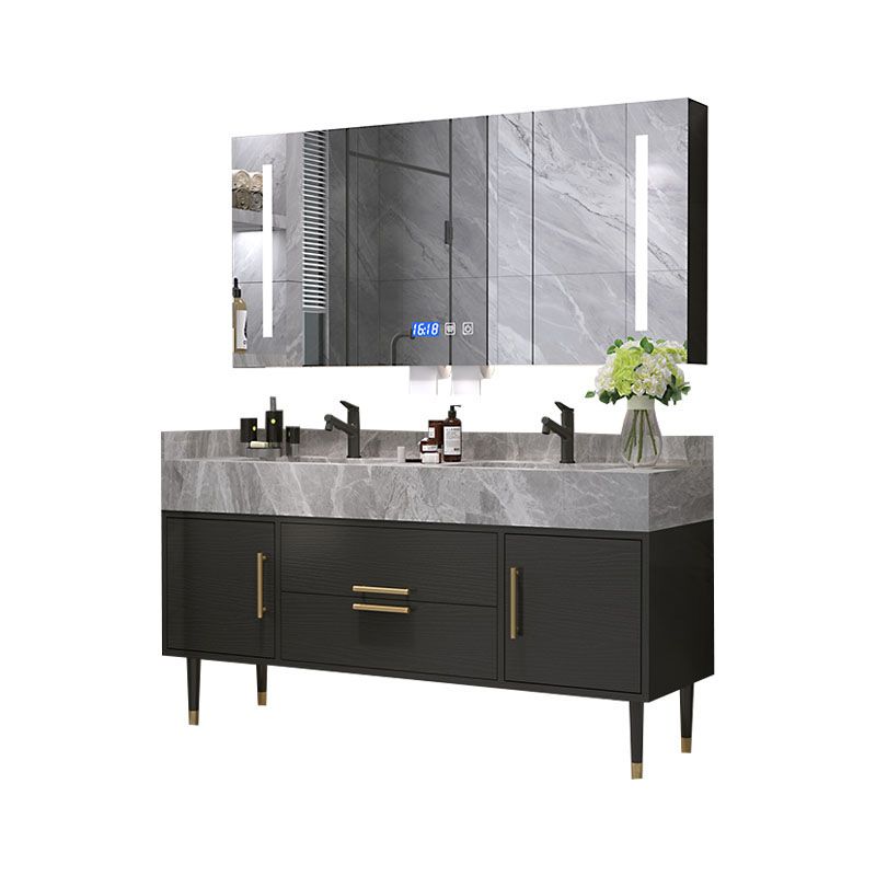 Drawers Bathroom Vanity Double Sink 2 Doors Freestanding Rectangle Vanity with Mirror