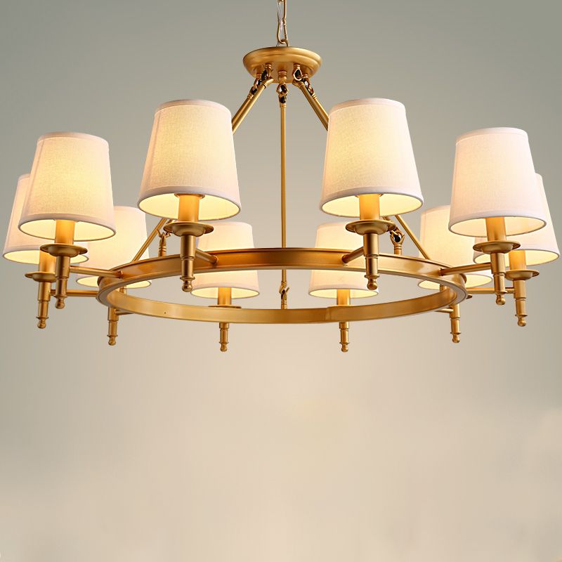 Lustre de lustre vertical américain lustre de plafond en métal avec ombre en tissu