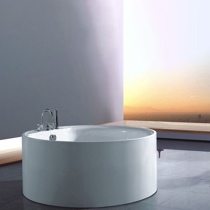 Round Acrylic Soaking Bathtub Modern Stand Alone Back to Wall Tub