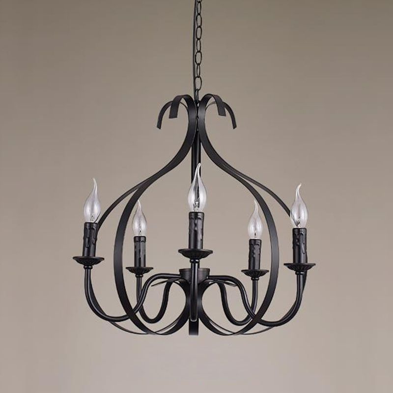 Metal Black Pendant Lamp Swirled Arm 5 Lights Classic Chandelier Light Fixture for Living Room
