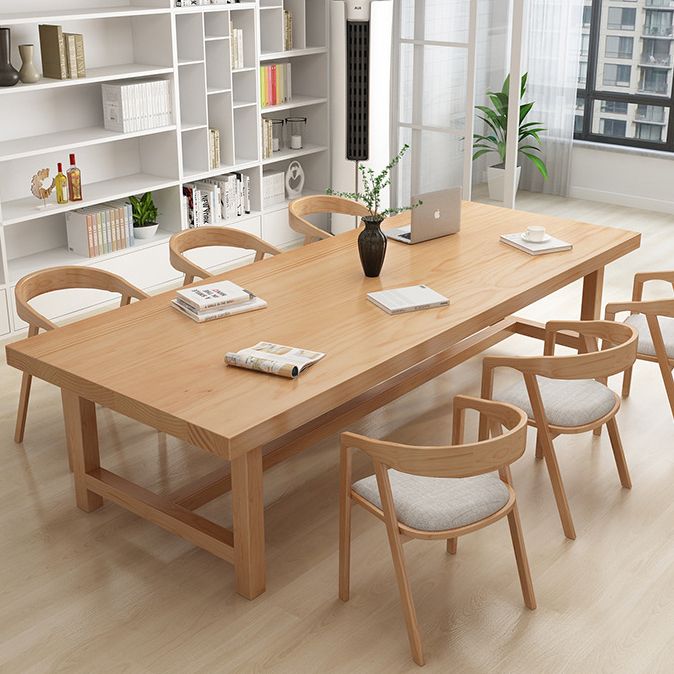 Rectangle Pine Solid Wood Table Modern Dining Table Trestle Base for Restaurant