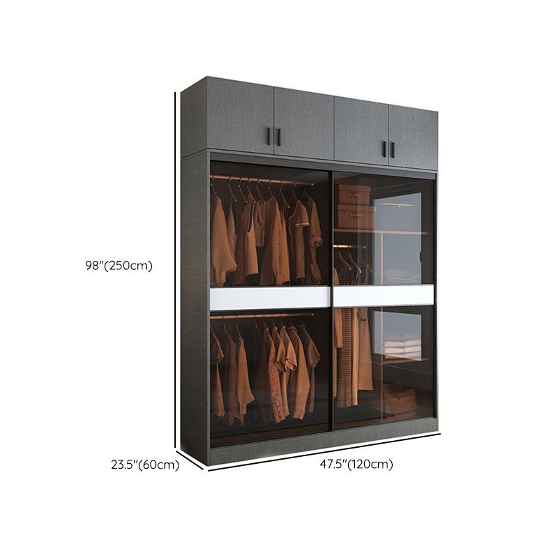 Modern Style Glass Wardrobe Gray Colour Wardrobe Closet with Sliding Door