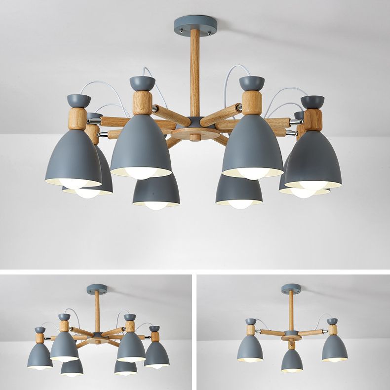 Woonkamer kroonluchter macaron houten hanglamp lichter met Bell Metal Shade