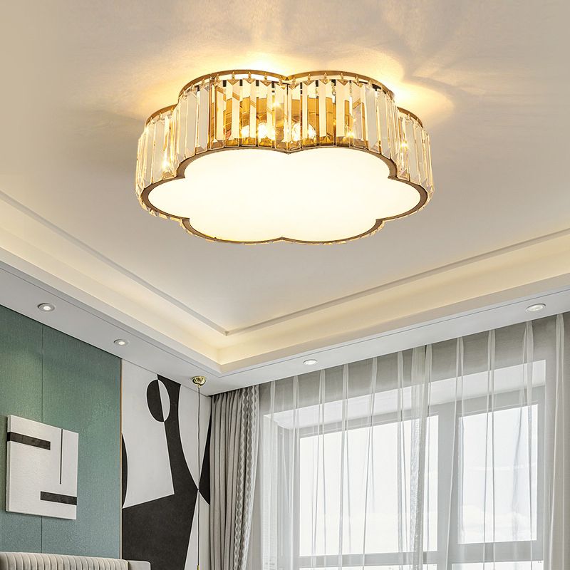 Plafoniera a LED in cristallo Floriated in stile moderno di lusso, montaggio ad incasso in ferro battuto per camera da letto