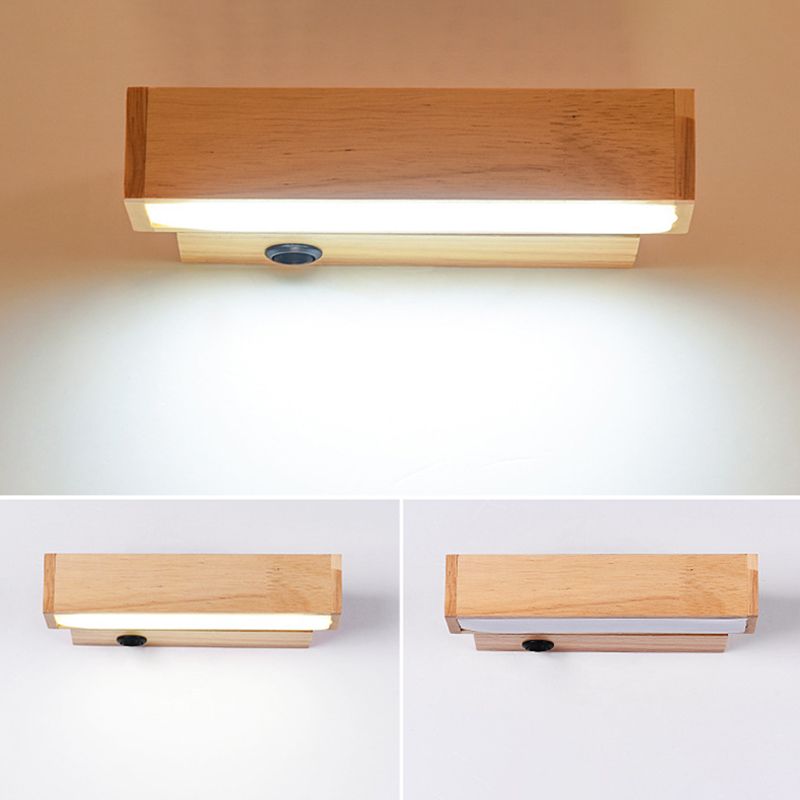 Modern Minimalist Style Rectangular Wall Mounted Light Fixture Wood Sconces for Bedroom