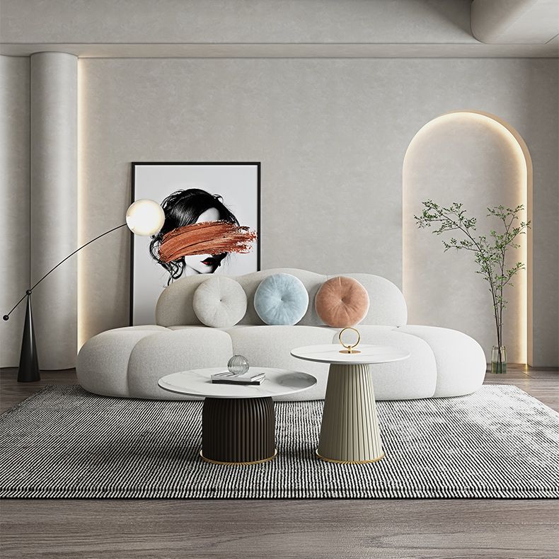 Contemporary Armless Wool Sofa with Tight Back and 3 Pillows