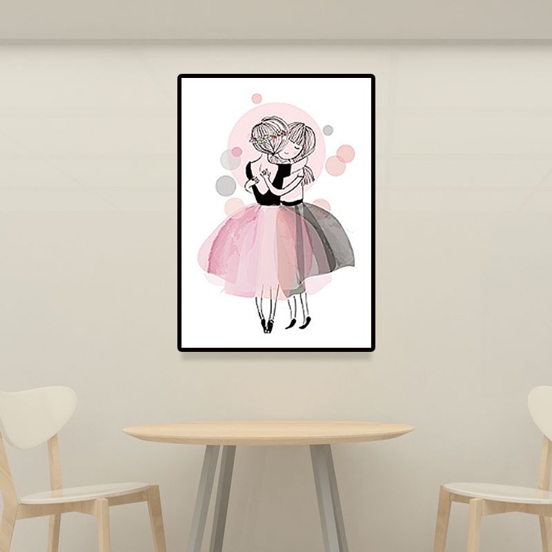 Childrens Art Figure Canvas Print Soft Color Girl Drawing Wall Decor for Bedroom