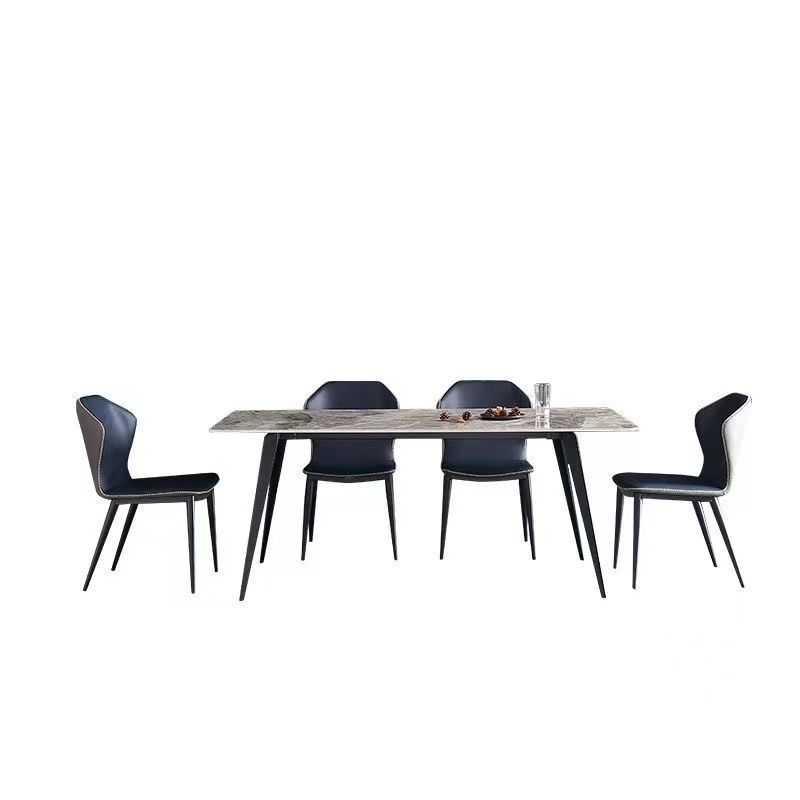 Contemporary Stone Rectangular Dining Table with 4 Steel Foot