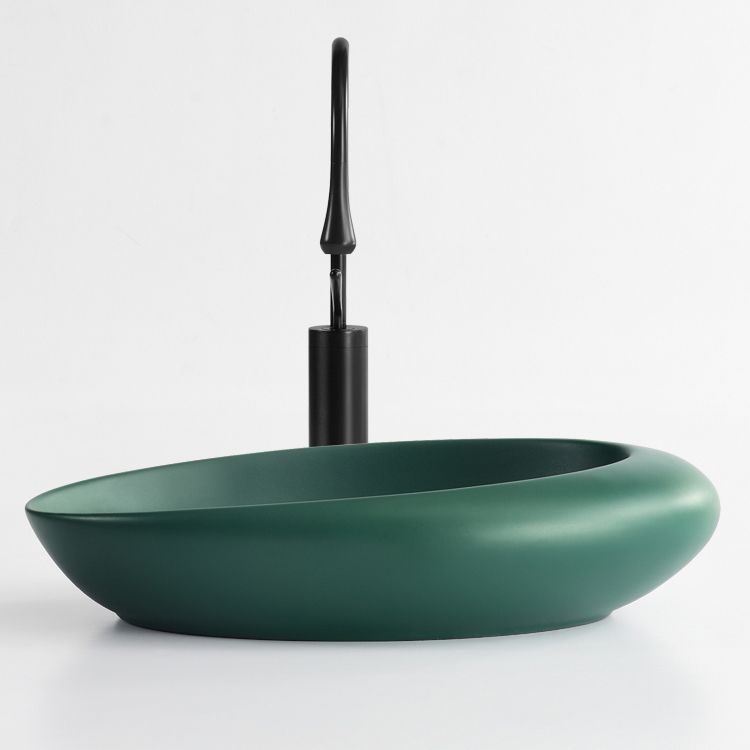 Modern Vessel Bathroom Sink Porcelain Oval Shut-Off Valve Included Vessel