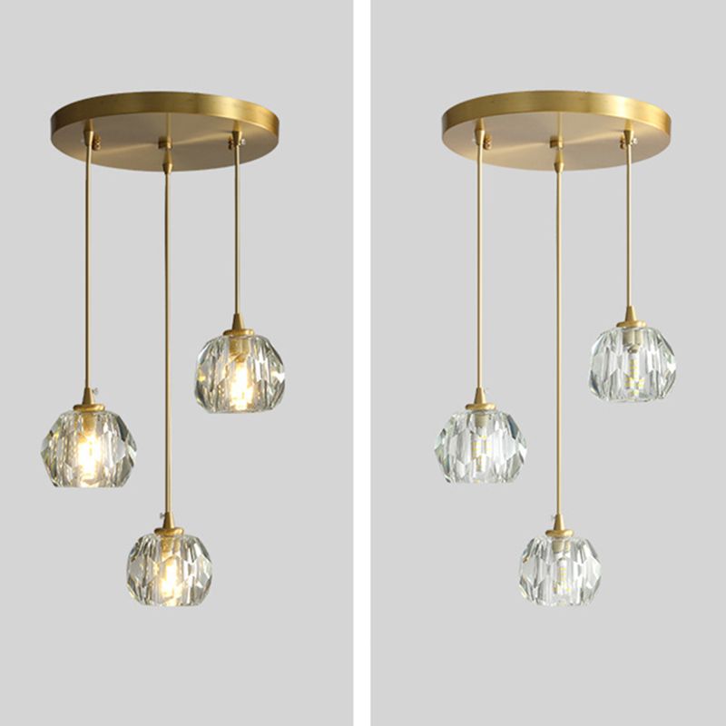 Postmodern Crystal Pendant Light Brass Finish Hanging Lamp with Adjustable Hanging Cord