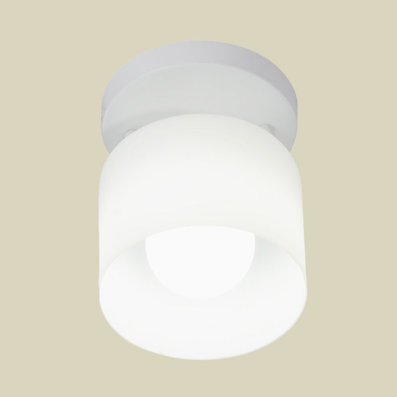 Cylinder Bedroom Flush Ceiling Lighting White Glass 1 Bulb Simple Flush Mounted Lamp