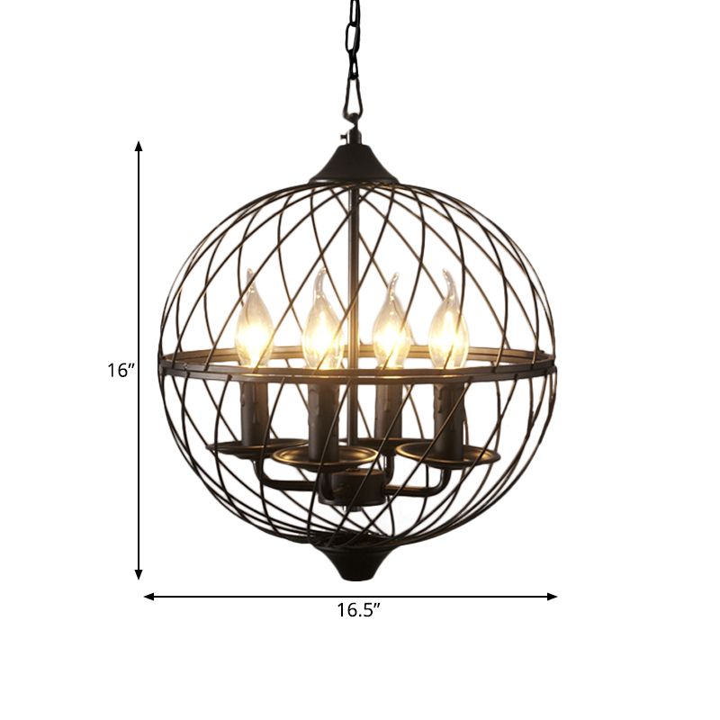 4 lichten metalen hanger kroonluchter klassieke zwarte kaarsen eetkamer hangende plafondarmatuur met bolkooi