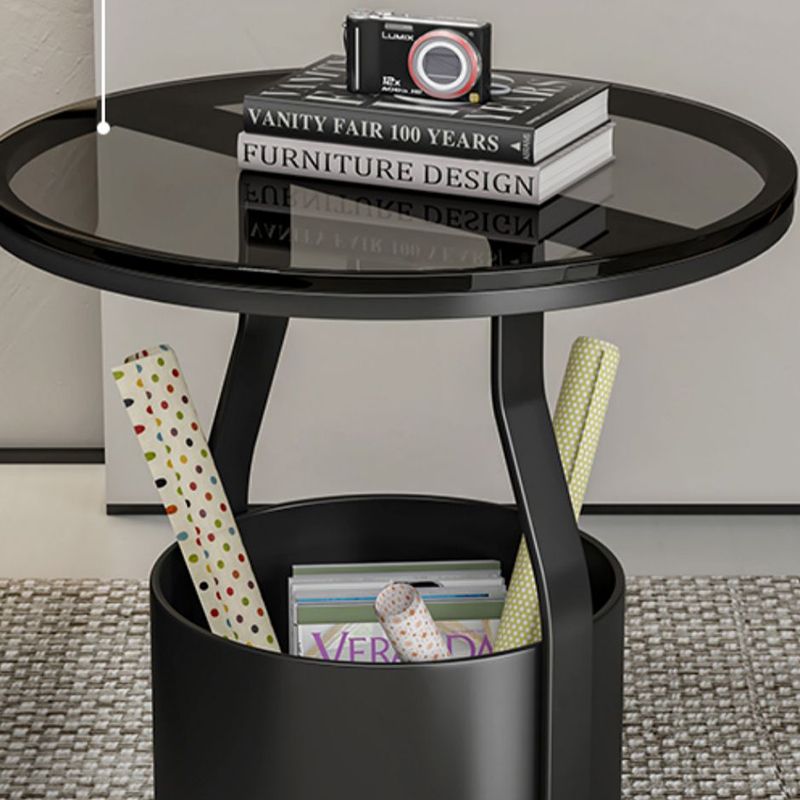 19.7" Storage Round Side Table Metal Drum Sofa Side Accent Table