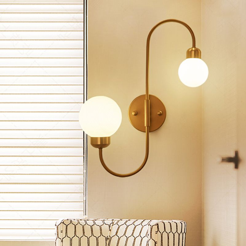 2 Heads Spherical Wall Sconce Modern White Glass Wall Mounted Light for Living Room