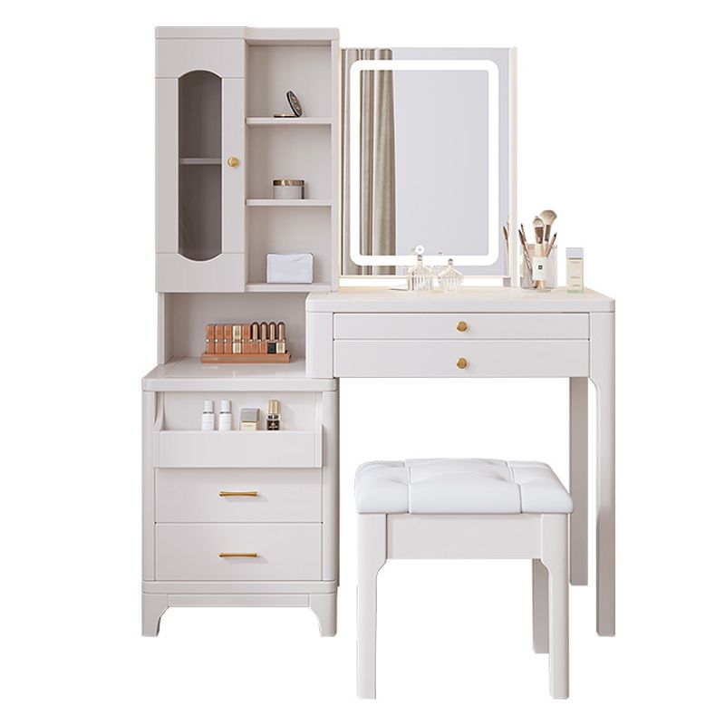 Wooden Vanity Makeup Dressing Table Stool Set with Mirror Vanity Desk