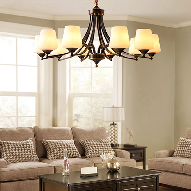 American Brass Chandelier Branch Black Pendant Lamps with Glass for Living Room