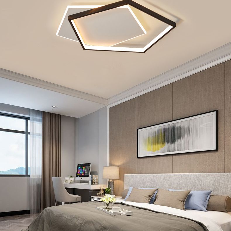 Black and White LED Flush Mount in Modern Concise Style Aluminium Pentagon Ceiling Light with Acrylic Shade