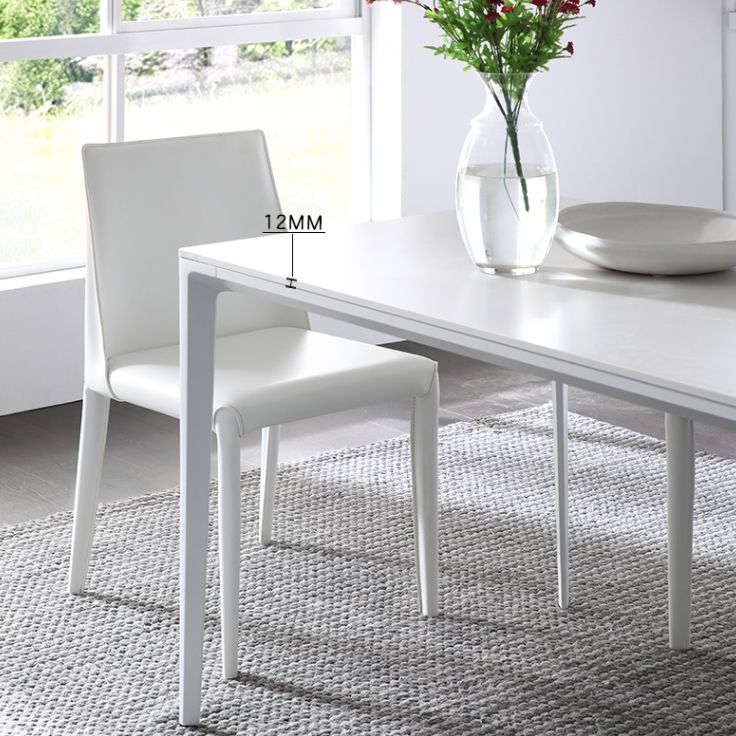 Contemporary Sintered Stone Top White Dining Table Rectangle Shape Dining Table with 4 Legs Base