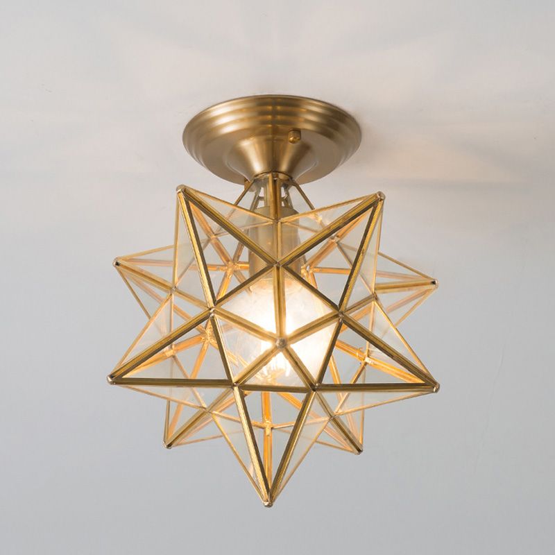 Luz de techo semi-flush de estrella lámpara de lámpara de montaje de techo de vidrio tradicional para dormitorio