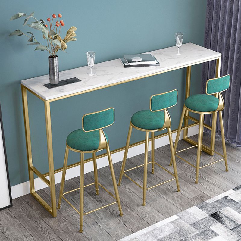 Glam Metal Barstool Velvet Footrest Stool in Matte Finish for Indoor