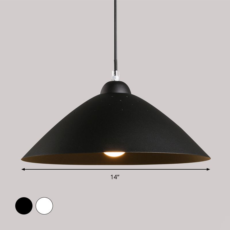 Lámpara colgante de metal cónico Contemporáneo 1 Luz de péndulo negro/blanco Luz para comedor