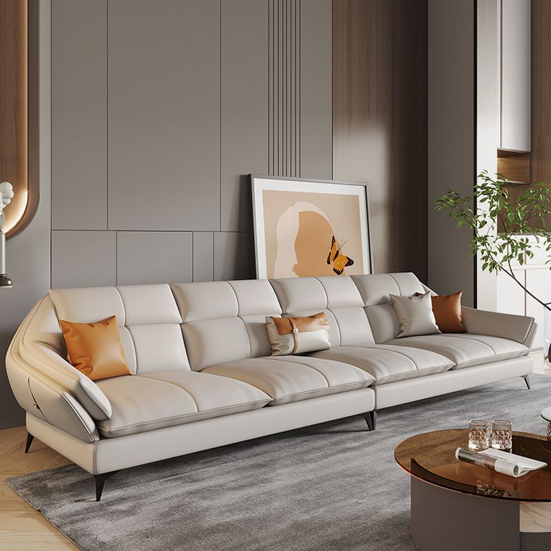 Scandinavian Sectional Sofa Pillowed Back Cushions White Leather Sectional