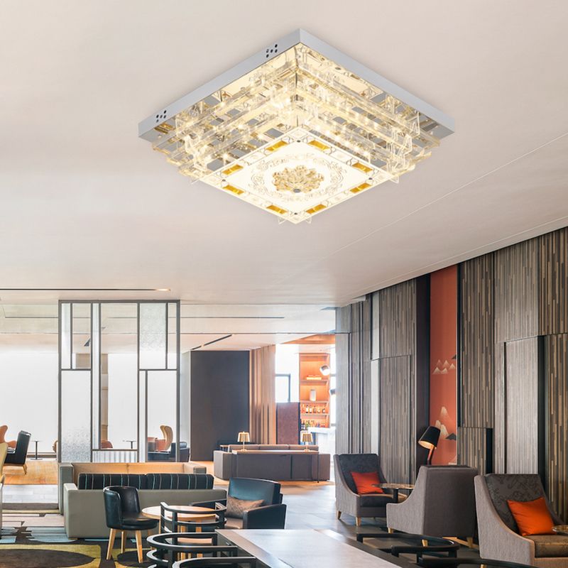 Weiße rechteckige Deckenleuchte, moderner Kristallstab, 19,5"/31,5" breite LED-Deckenleuchte mit 5/7-Farben-Licht