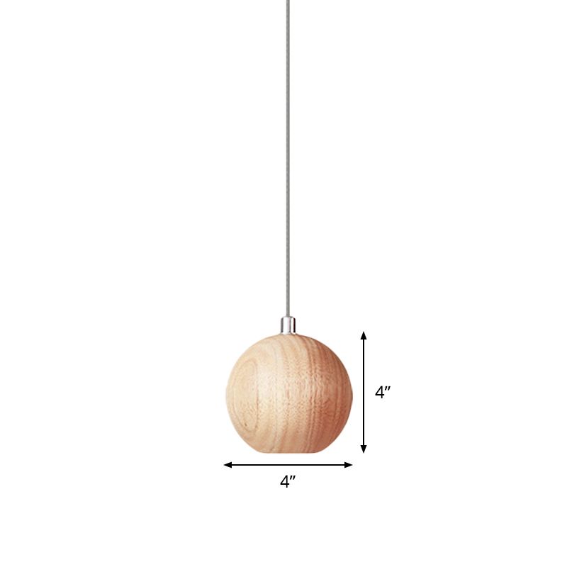 Sfera lampada a ciondolo a goccia in legno semplice 1 testa lampada a soffitto a led beige per sala da studio