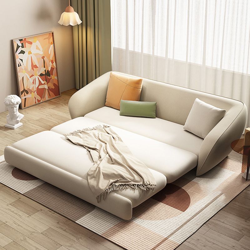 64.96" L Leather Sofa White Convertible Sofa Bed with Tight Back