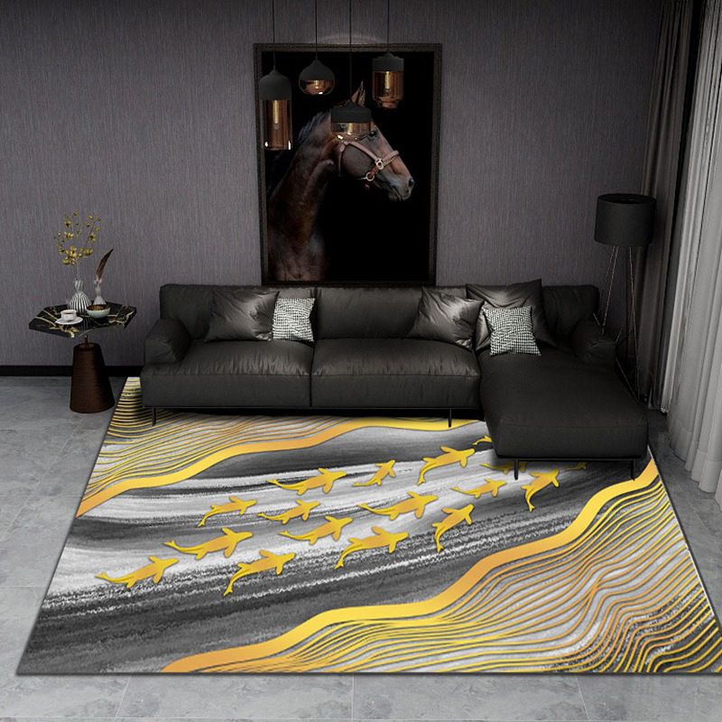 Minimalist Washable Rug Abstract Printed Carpet Polyster Area Rug for Living Room