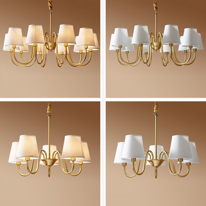 Multi-Head Chandelier Lighting Fixtures American Style Suspension Light with White Fabric Shade