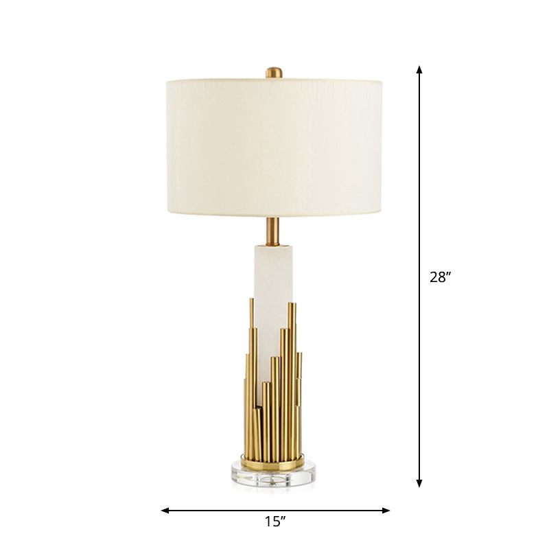 Fabric Drum Shade Table Lamp Simple Style 1 Bulb White Nightstand Light for Living Room