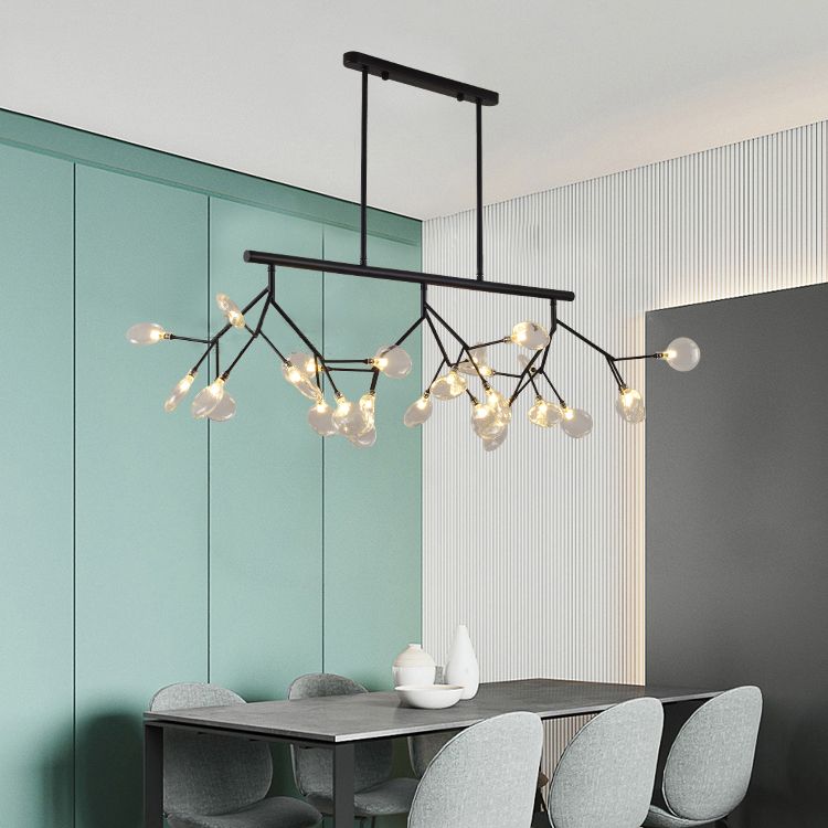 Luce a sospensione moderna di lusso a ciondolo di lucentezza in ferro battuto con soffitto di sputnik con tonalità di vetro