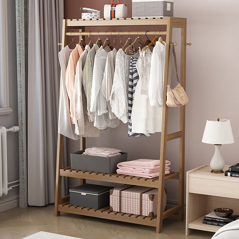 Contemporary Wardrobe Armoire Pine Wood Armoire with Garment Rod for Home