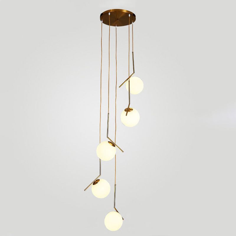 Minimalist Sphere Multi Light Pendant Opal Glass Living Room Suspension Lamp with Metal Arm