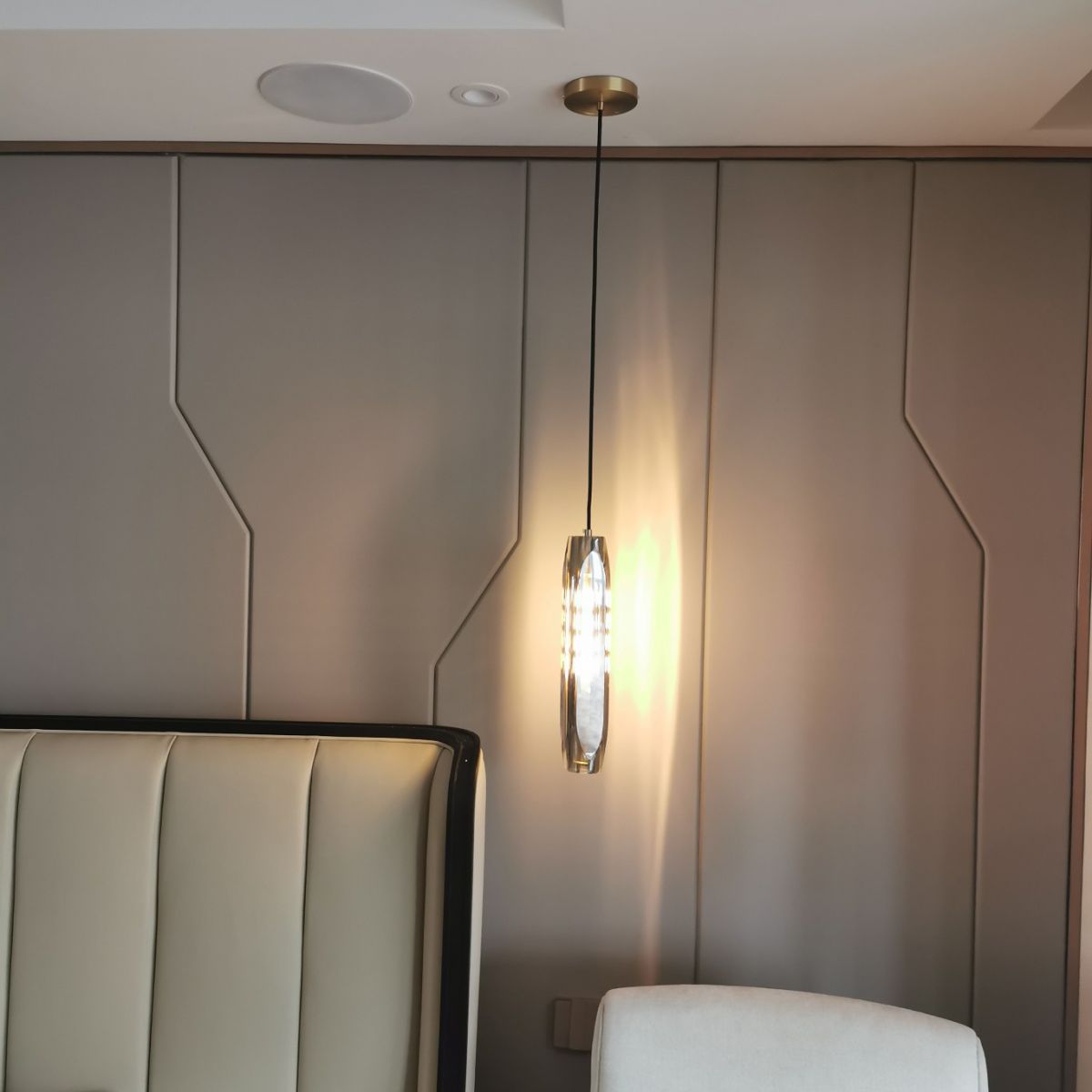 15.3 "Lengte K9 Kristallen Hanglicht Postmoderne stijl Brass Simplicity Lighting Fixture in rookgrijs voor eetkamer
