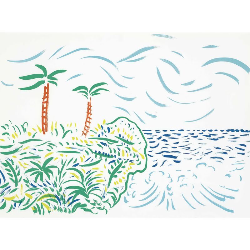 Art Tropical Landscape Wall Mural Decal in Blue Scenery Painting Wall Covering for Home