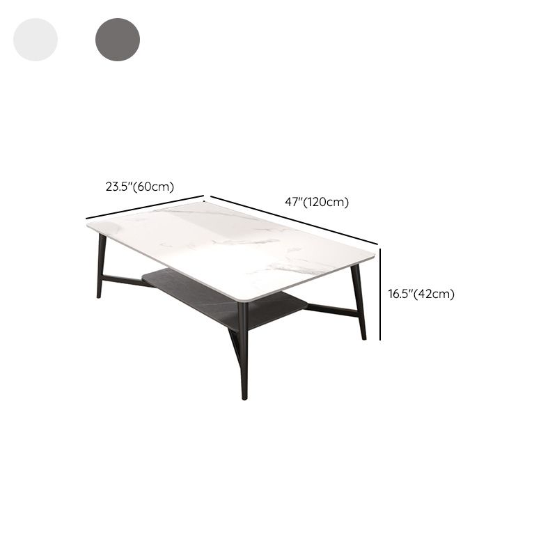 4 Legs Slate Cocktail Table Shelf Included Rectangular Coffee Table