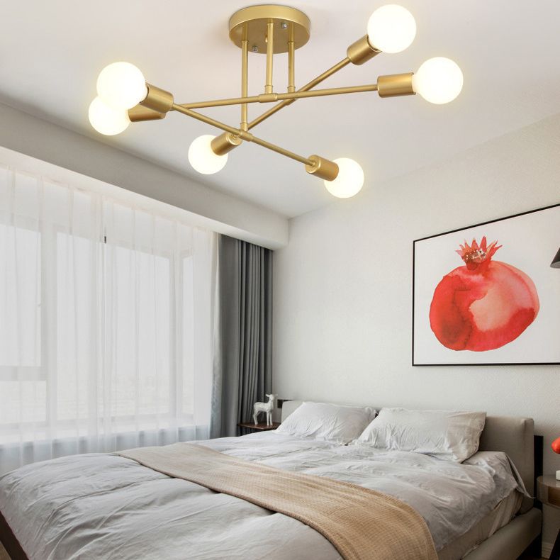 Luz de techo de bombilla desnuda radial de montaje semi empotrado de estilo minimalista industrial de metal para comedor