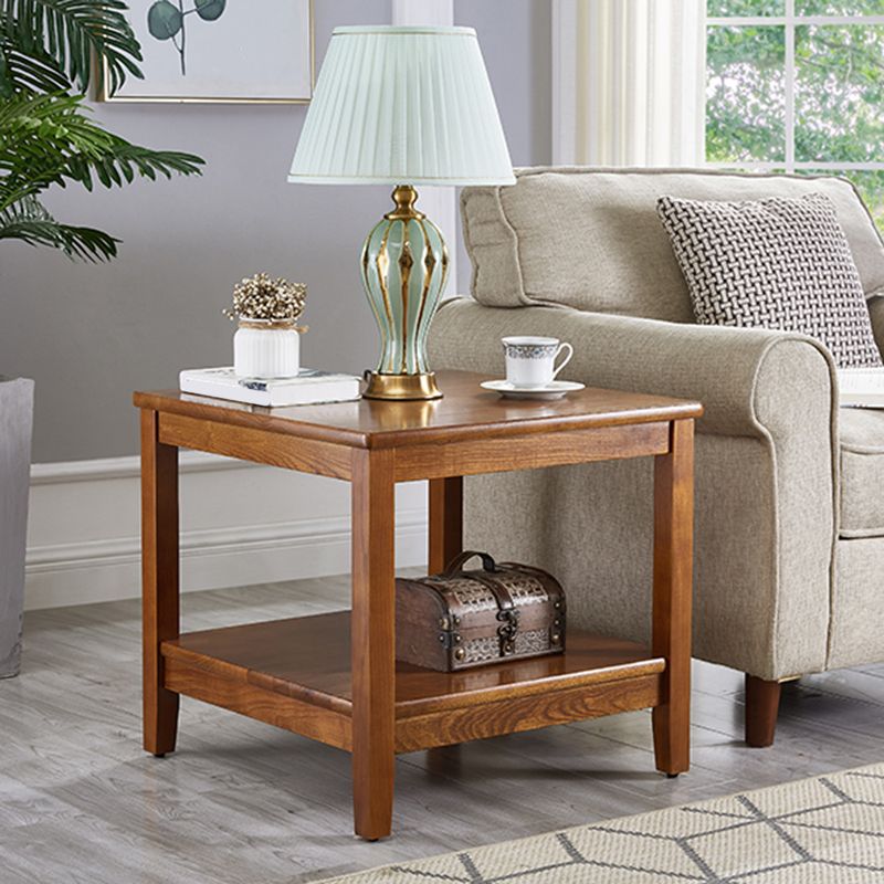 Square Wood Sofa Side Table Double Tier End Table for Living Room